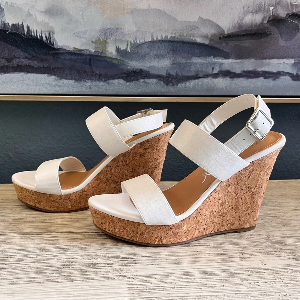 Sugar White Cork Wedge Sandals